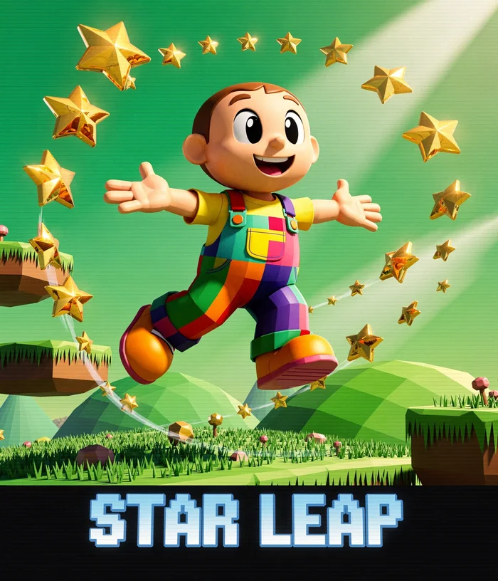 Poster joc 3D timpuriu, platformer cu stele
