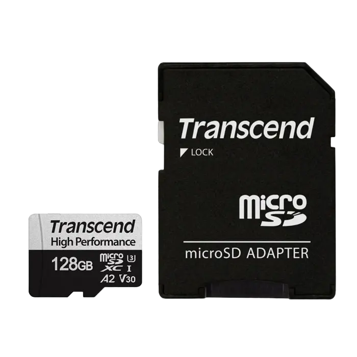 128GB MicroSD (Class 10) UHS-I (U3),+SD adapter, Transcend TS128GUSD340S (V30, A2, R/W:160/125MB/s)