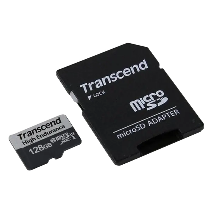 128GB MicroSD (Class 10) UHS-I (U1),+SD adapter, Transcend "TS128GUSD350V" (R/W:95/45MB/s,Endurance