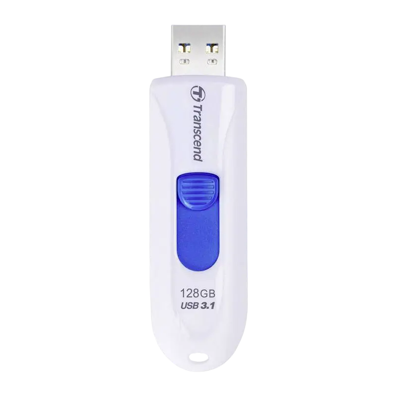 128GB USB3.1 Flash Drive Transcend "JetFlash 790", White-Blue, Slider (R/W:90/40MB/s)