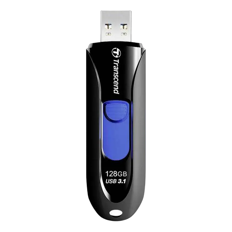 128GB USB3.1 Flash Drive Transcend "JetFlash 790", Black-Blue, Slider (R/W:90/40MB/s)