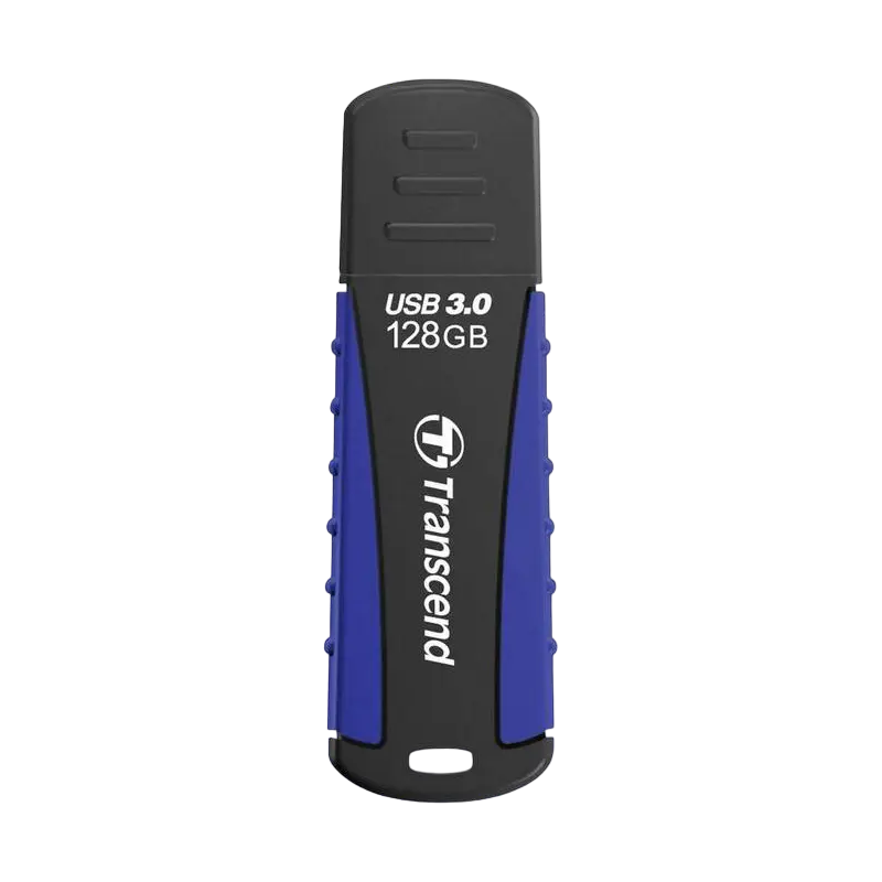 128GB USB3.1 Flash Drive Transcend "JetFlash 810", Black-Blue, Rubber Case (R/W:90/45MB/s)