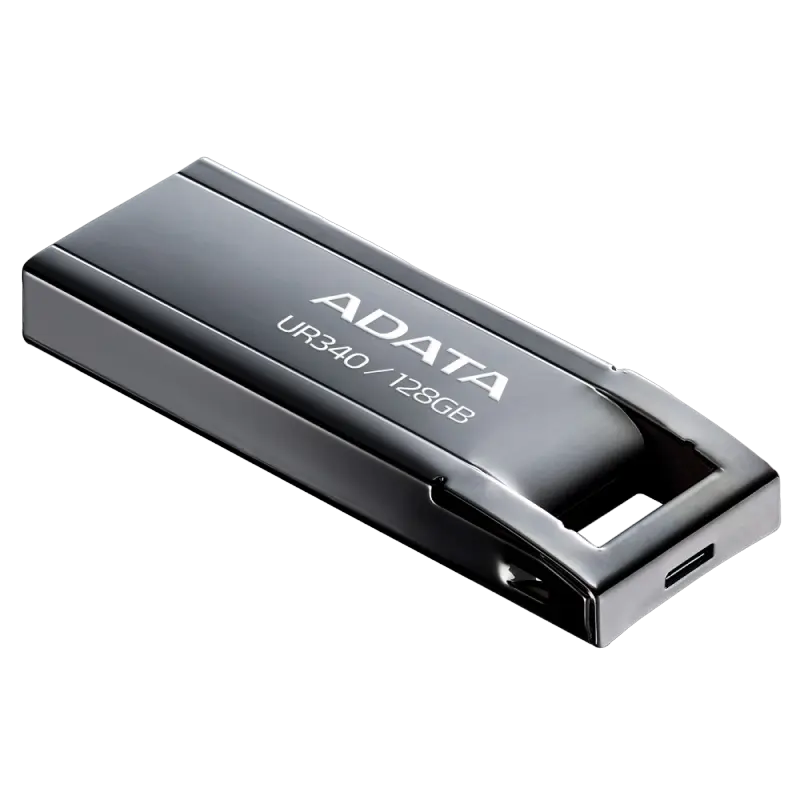 128GB USB3.1 Flash Drive ADATA "UR340", Black, Metal Case, Slim Capless, Keychain (R:Up to 100 MB/s)