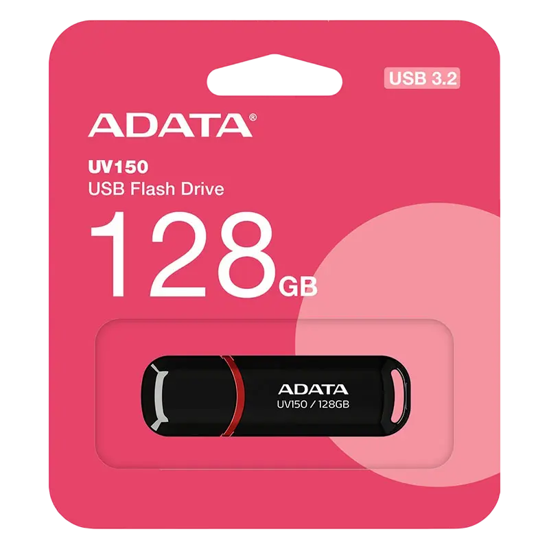 128GB USB3.1 Flash Drive ADATA "UV150", Black, Plastic, Classic Cap (R/W:100/50MB/s)
