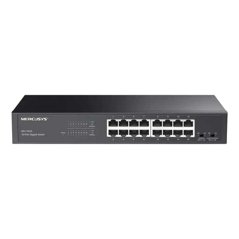 16-port Gigabit Desktop/Rackmount Switch MERCUSYS "MS116GS", Isolation Mode, Loop Prevention, metal