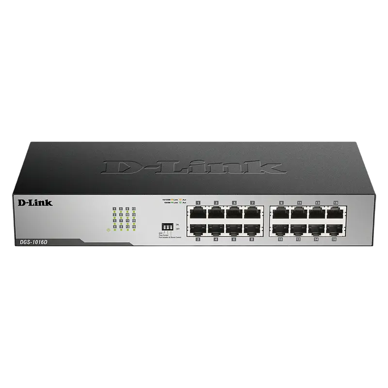 16-ports 10/100/1000Mbps Switch D-Link "DGS-1016D/I2A", Metal, Rackmountable