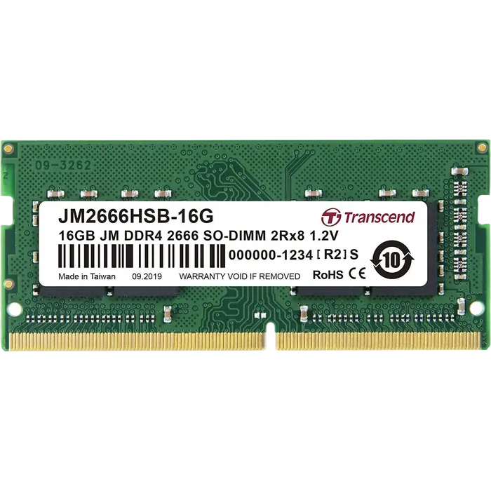 16GB DDR4- 2666MHz SODIMM Transcend PC21300, CL19, 260pin DIMM 1.2V