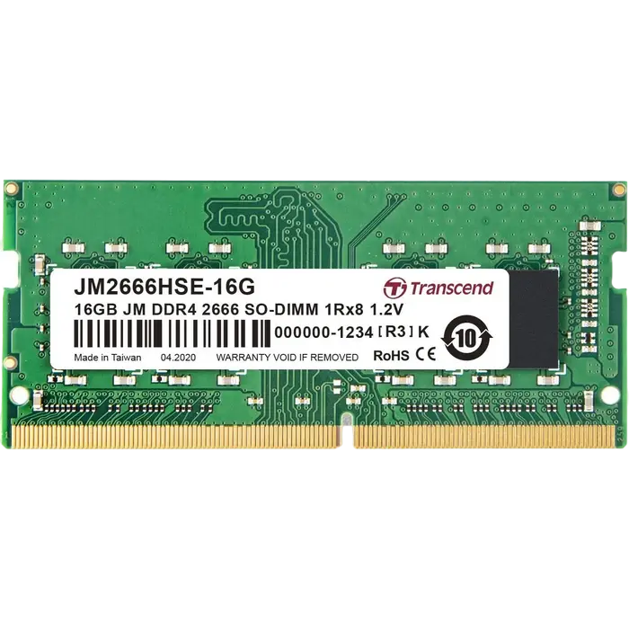 16GB DDR4- 2666MHz SODIMM Transcend PC21300, CL19, 260pin DIMM 1.2V