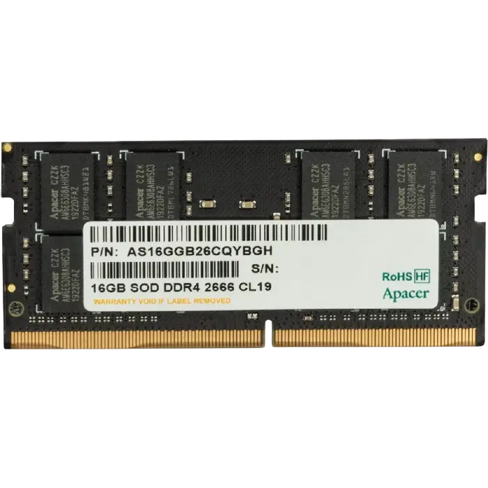 16GB DDR4- 2666MHz SODIMM Apacer PC21300, CL19, 260pin DIMM 1.2V