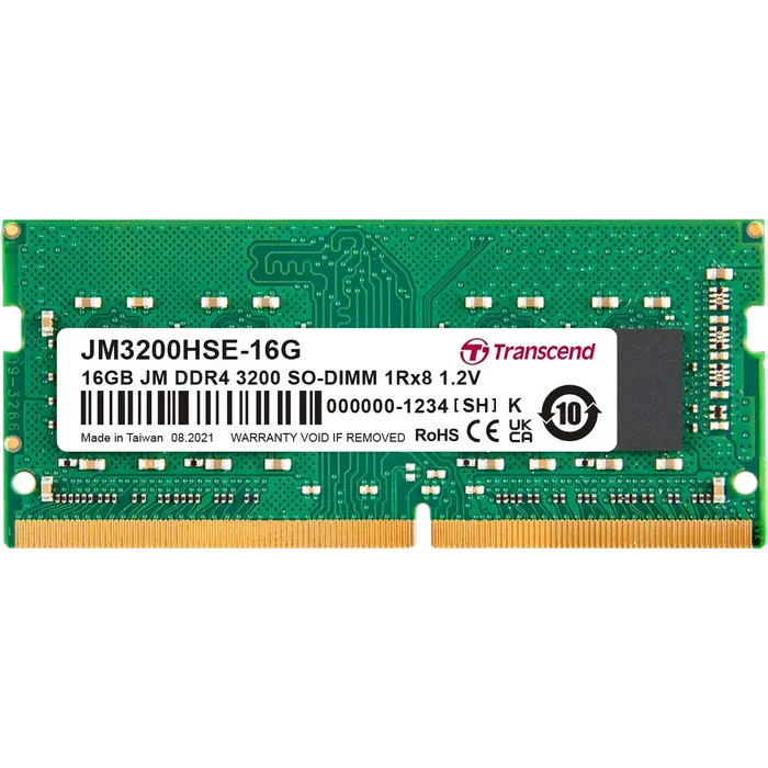 16GB DDR4- 3200MHz SODIMM Transcend PC25600, CL22, 260pin DIMM 1.2V