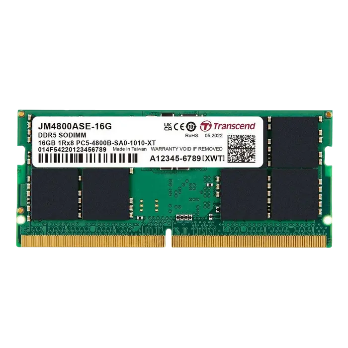 16GB DDR5-4800MHz SODIMM Transcend JetRam, PC5-38400U, 1Rx8, CL40, 1.1V