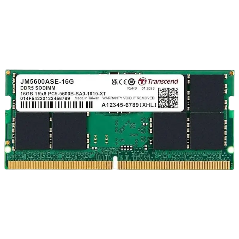 16GB DDR5-5600MHz SODIMM Transcend JetRam, PC5-44800U, 1Rx8, CL46, 1.1V