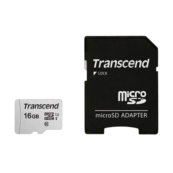 16GB MicroSD (Class 10) UHS-I (U1),+SD adapter Transcend "TS16GUSD300S-A" (R/W:95/45MB/s)