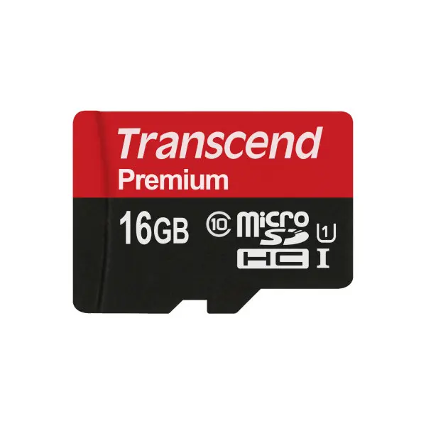 16GB MicroSD (Class 10) UHS-I (U1), Transcend "TS16GUSDCU1" (R/W:60/16MB/s)