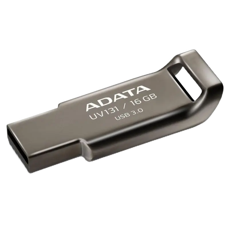 16GB USB3.1 Flash Drive ADATA "UV131", Grey, Zinc-Alloy, Slim Capless, f/Keychain (R/W:40/20MB/s)