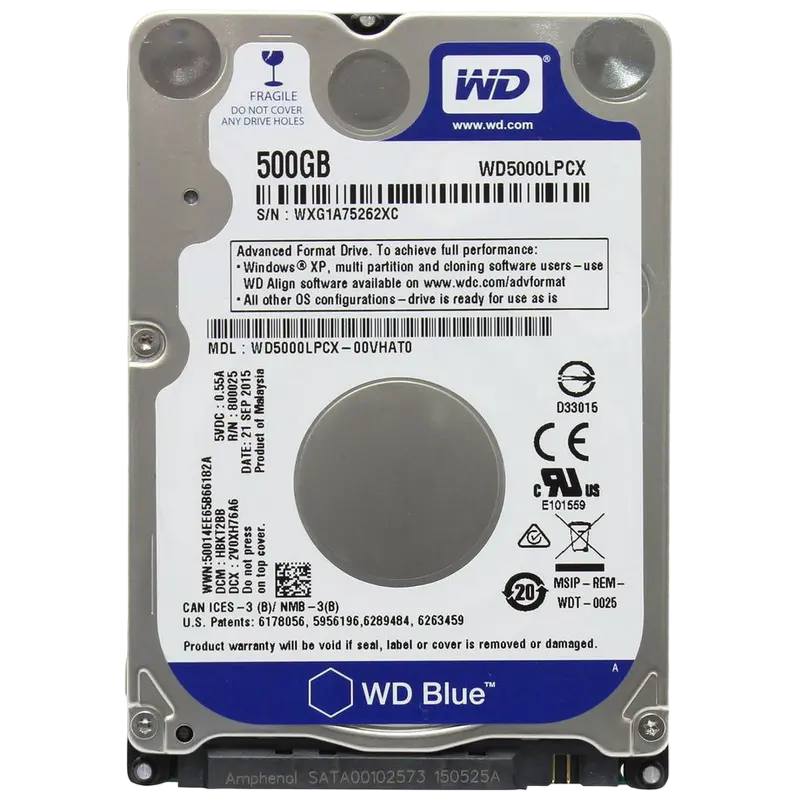 2.5" HDD 500GB Western Digital " Blue (WD5000LPCX)" [SATA3, 16MB, 5400rpm, 7.0mm]