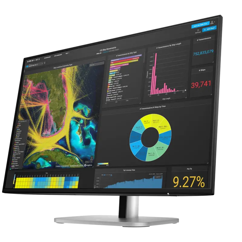 Monitor HP S5 Pro 524pn 23,8 inch IPS 1920x1200 100 Hz Argintiu/Negru, vedere laterală