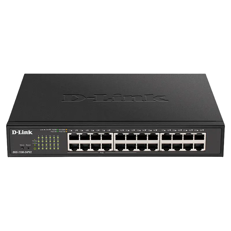 D-Link 24-port Gigabit EasySmart POE Switch, "DGS-1100-24PV2/A1A", 12xPOE ports, 100W Budget