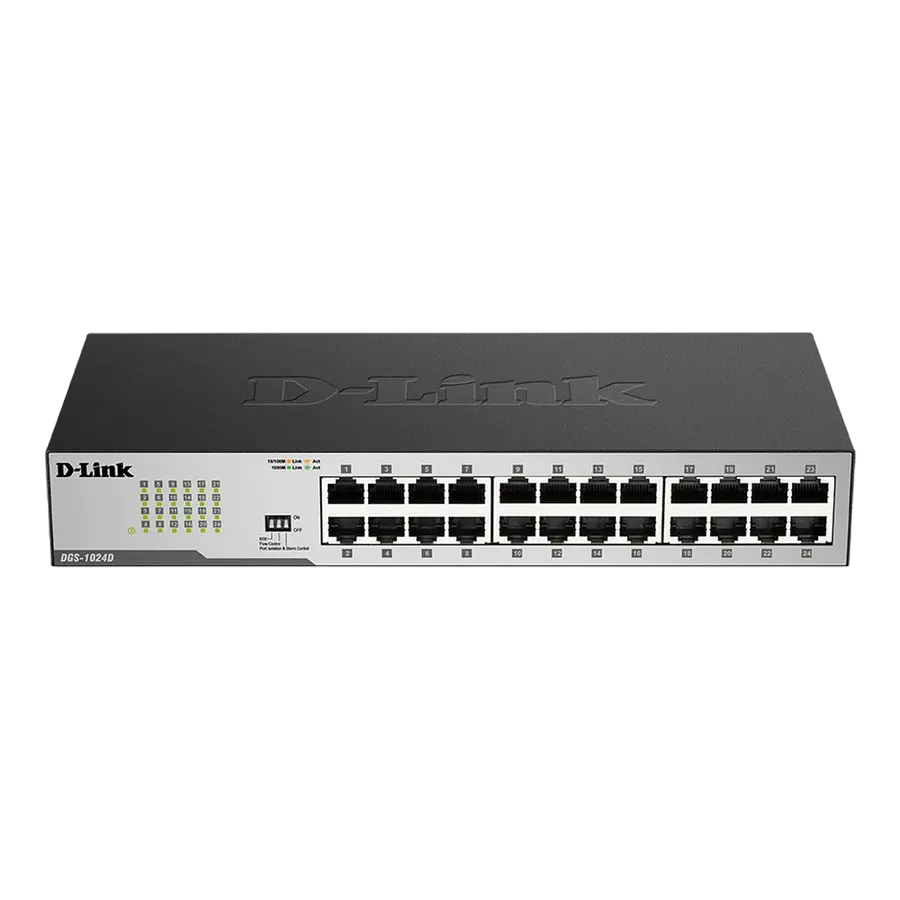 24-ports 10/100/1000Mbps Switch D-Link "DGS-1024D/I2A", 1U 19" Rackmountable, Metal Case