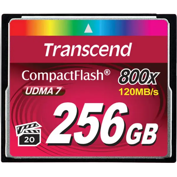256GB CompactFlash Card, Hi-Speed 800X, Transcend "TS256GCF800" (R/W: 120/60MB/s)