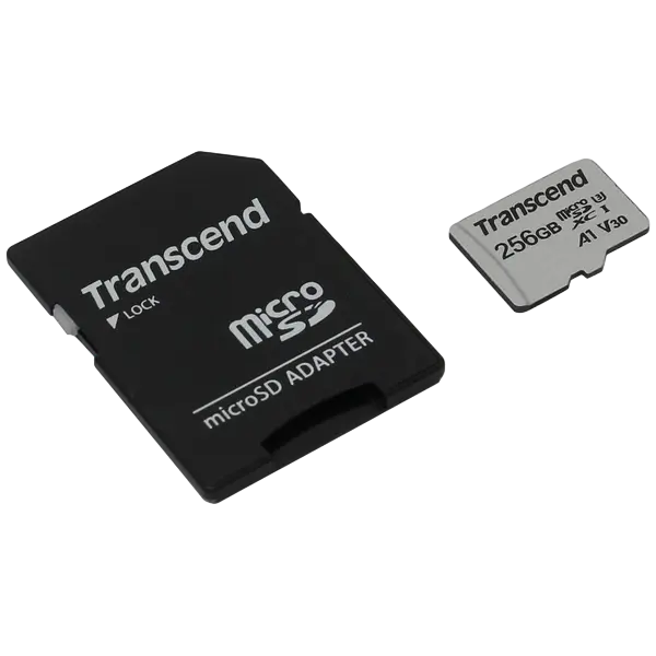 256GB MicroSD (Class 10) UHS-I (U3) +SD adapter, Transcend "TS256GUSD300S" (R/W:95/40MB/s)