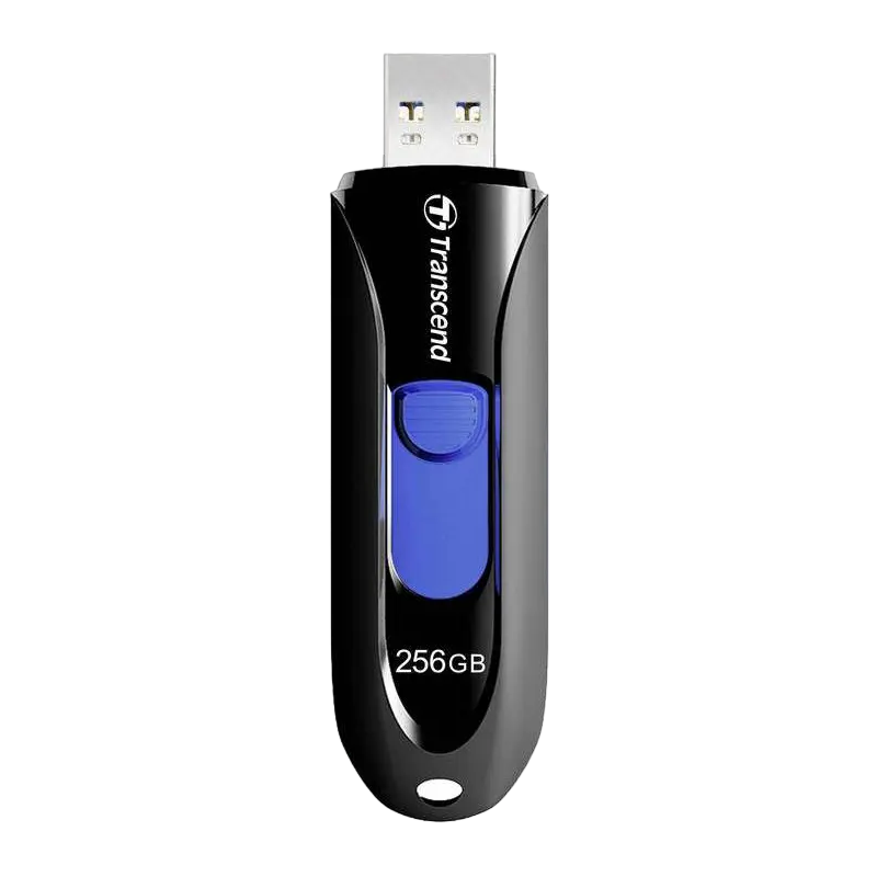 256GB USB3.1 Flash Drive Transcend "JetFlash 790", Black-Blue, Slider (R/W:90/40MB/s)