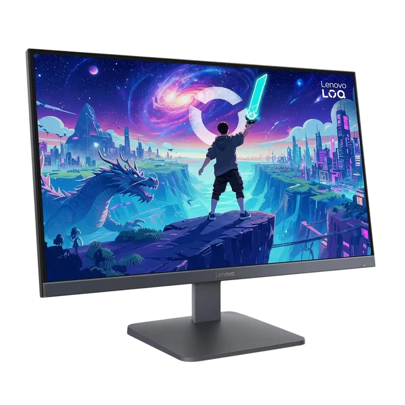 Monitor gaming Lenovo LOQ 27-10 27 inch IPS Full HD 200 Hz Negru/Gri, vedere laterală