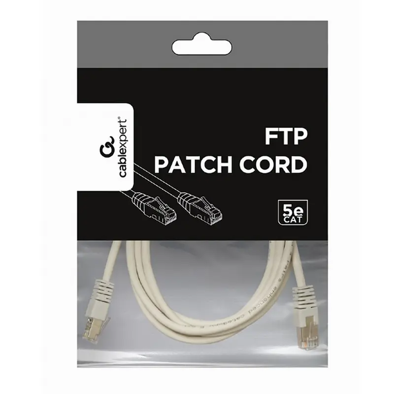 2m, FTP Patch Cord Gray PP22-2M, Cat.5E, Cablexpert, molded strain relief 50u" plugs, vedere laterală