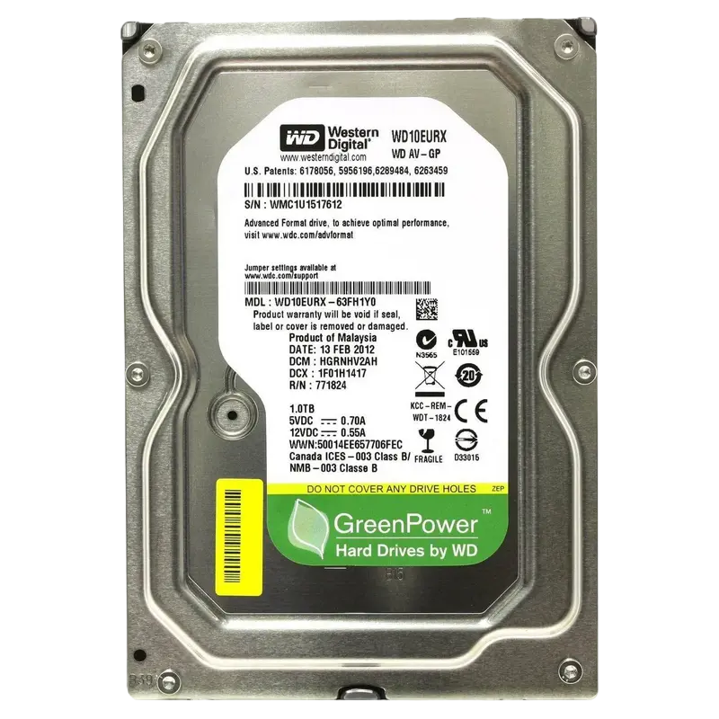 3.5" HDD 1.0TB -SATA-64MB Western Digital "AV-GP (WD10EURX)" Ref