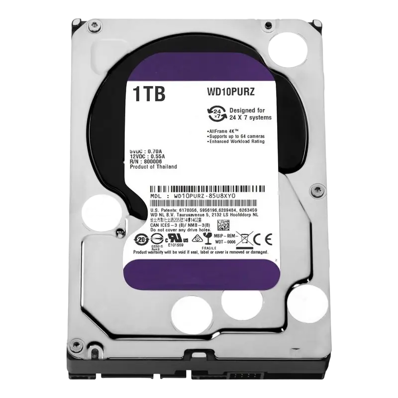 3.5" HDD 1.0TB-SATA- 64MB Western Digital "Purple (WD10PURZ)", Surveillance, CMR