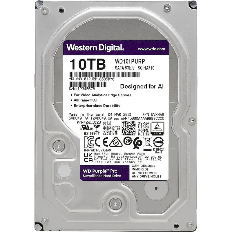 3.5" HDD 10.0TB-SATA- 256MB Western Digital "Purple Pro (WD101PURP)", Surveillance, CMR