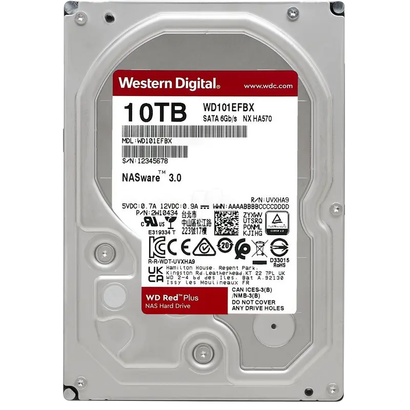 3.5" HDD 10.0TB-SATA- 256MB Western Digital "Red Plus (WD101EFBX)", NAS, CMR