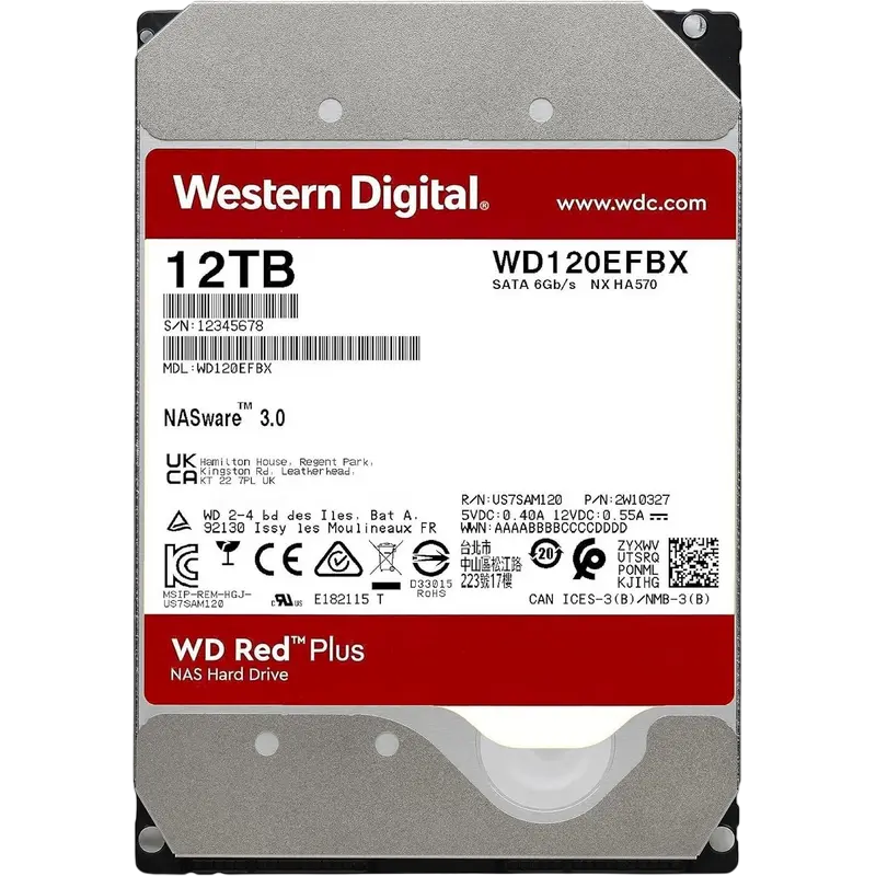 3.5" HDD 12.0TB-SATA-256MB Western Digital "Red Plus (WD120EFBX)", NAS, CMR