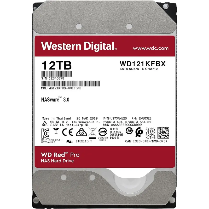 3.5" HDD 12.0TB-SATA-256MB Western Digital "Red Pro (WD121KFBX)", NAS, CMR, 7200rpm, 2M (MTBF)