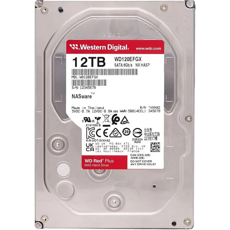 3.5" HDD 12.0TB-SATA-512MB Western Digital "Red Plus (WD120EFGX)", NAS, 24/7, CMR, 7200rpm, 1.0M (M