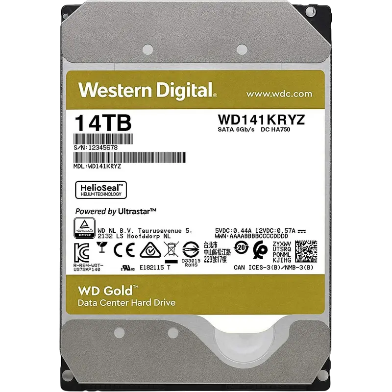 3.5" HDD 14.0TB-SATA-512MB Western Digital "Gold (WD141KRYZ)", Enterprise, CMR, 7200rpm, 2.5M (MTBF)