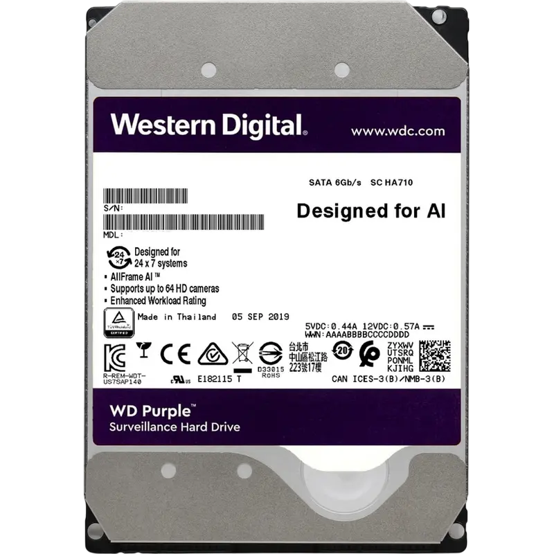 3.5" HDD 14.0TB-SATA-512MB Western Digital "Purple Pro (WD142PURP)", Surveillance, CMR
