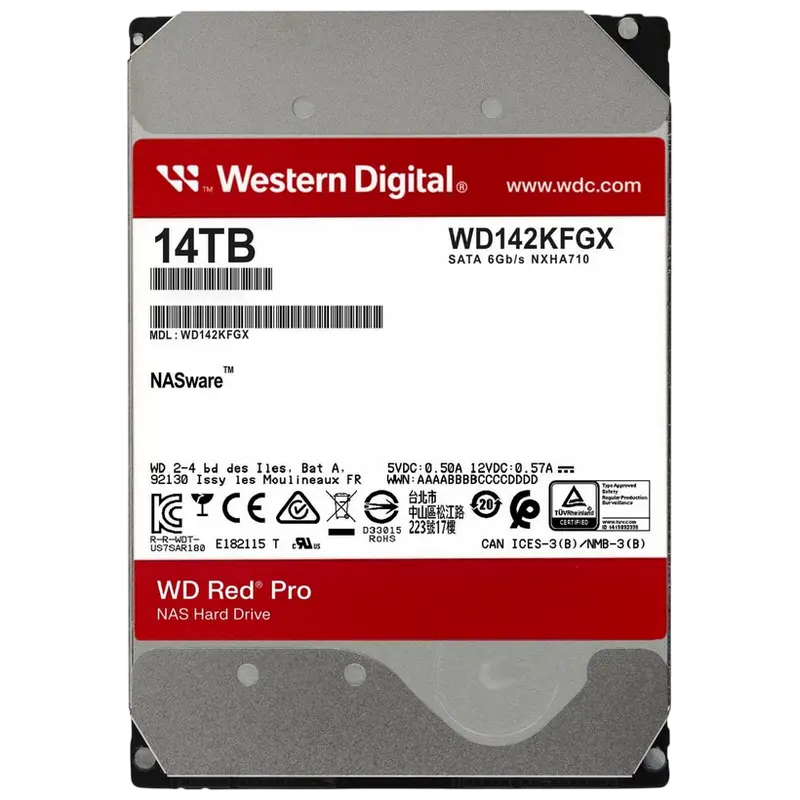 3.5" HDD 14.0TB-SATA-512MB Western Digital "Red Pro (WD142KFGX)", NAS, 24/7, CMR, 7200rpm, 2.5M (MT