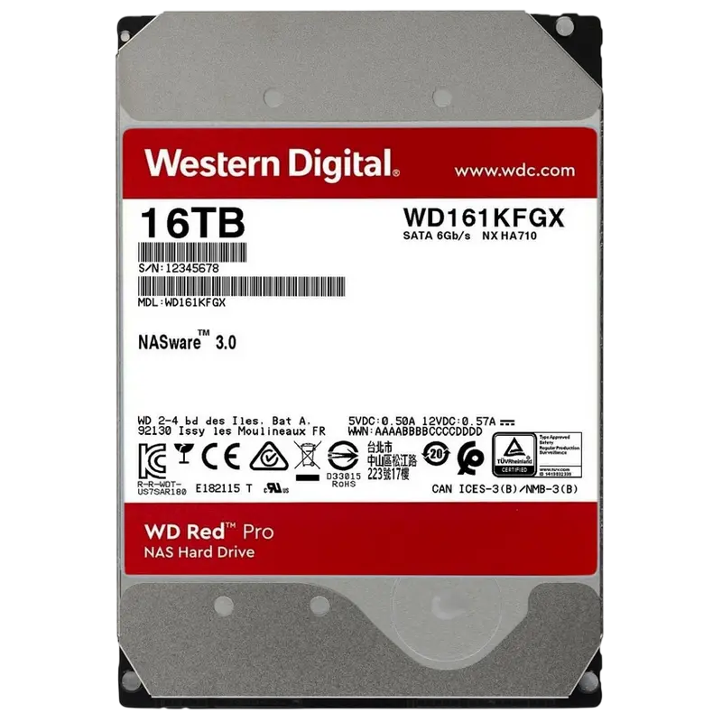 3.5" HDD 16.0TB-SATA-512MB Western Digital "Red Pro (WD161KFGX)", NAS, 24/7, CMR, 7200rpm, 2.5M (MT