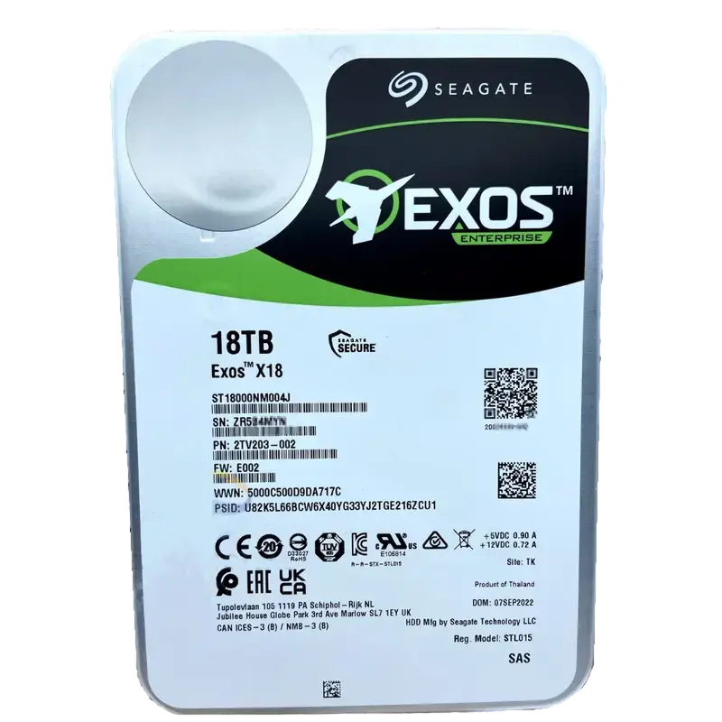 3.5" HDD 18.0TB-SATA- 256MB Seagate Exos X18 (ST18000NM000J-FR), Recertified, Enterprise 24/7, CMR