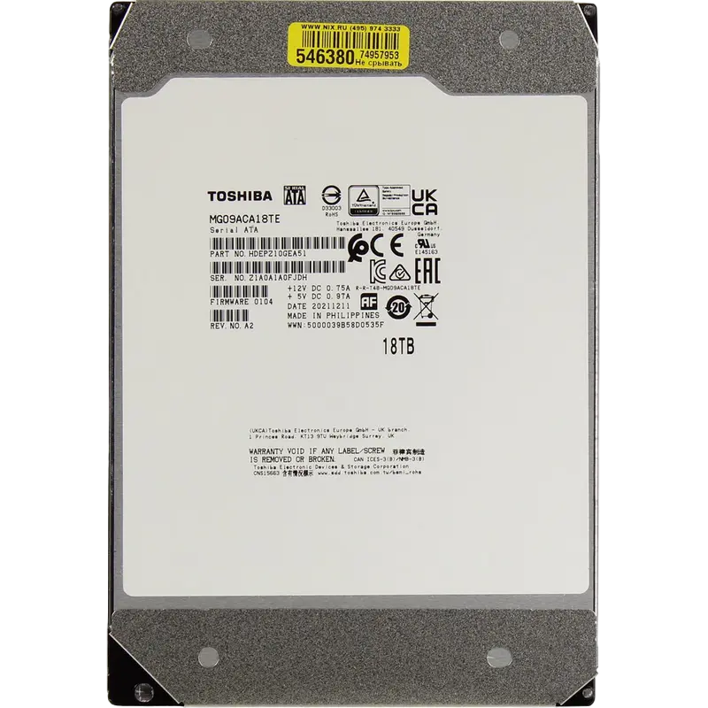 3.5" HDD 18.0TB-SATA- 512MB Toshiba Cloud-Scale Capacity (MG09ACA18TE), Enterprise, CMR, 7200rpm, 2