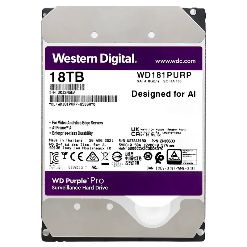 3.5" HDD 18.0TB-SATA-512MB Western Digital "Purple Pro (WD181PURP)"
