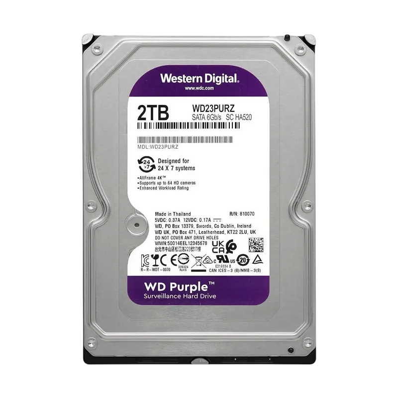 3.5" HDD 2.0TB-SATA - 64 MB Western Digital " Purple (WD23PURZ)", Surveillance, CMR