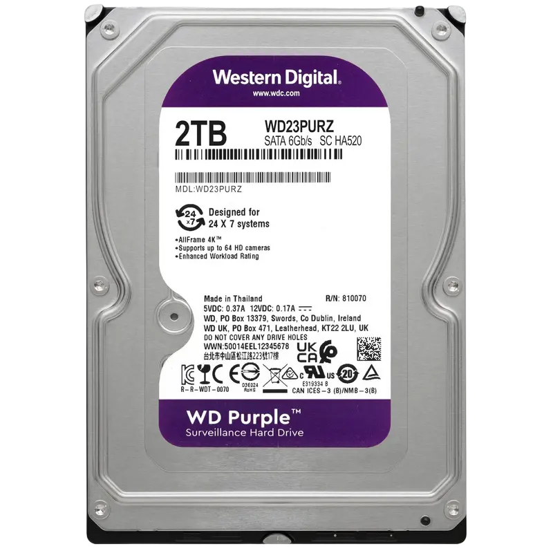 3.5" HDD 2.0TB-SATA- 64MB Western Digital " Purple Surveillance (WD20PURZ)"
