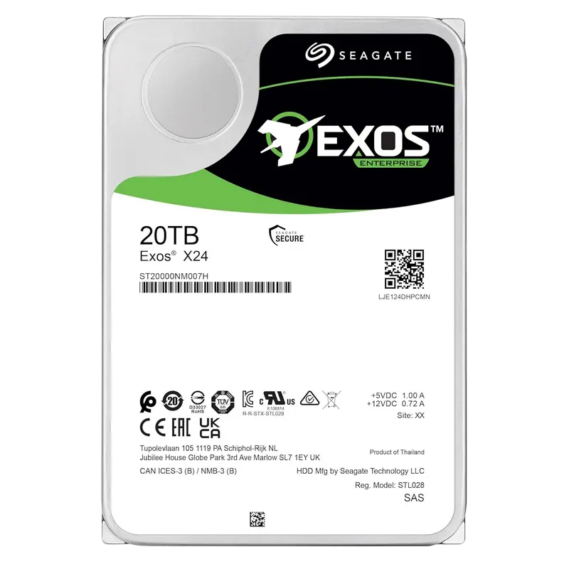 3.5" HDD 20.0TB-SAS- 512MB Seagate Exos X24 (ST20000NM007H), SAS 12Gb/s, CMR, 7200rpm, 2.5M (MTBF)