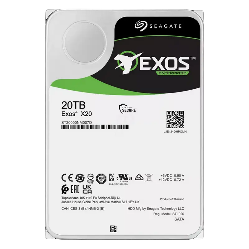 3.5" HDD 20.0TB-SATA- 256MB Seagate Exos X20 (ST20000NM007D-FR), Recertified, Enterprise, CMR, 7200