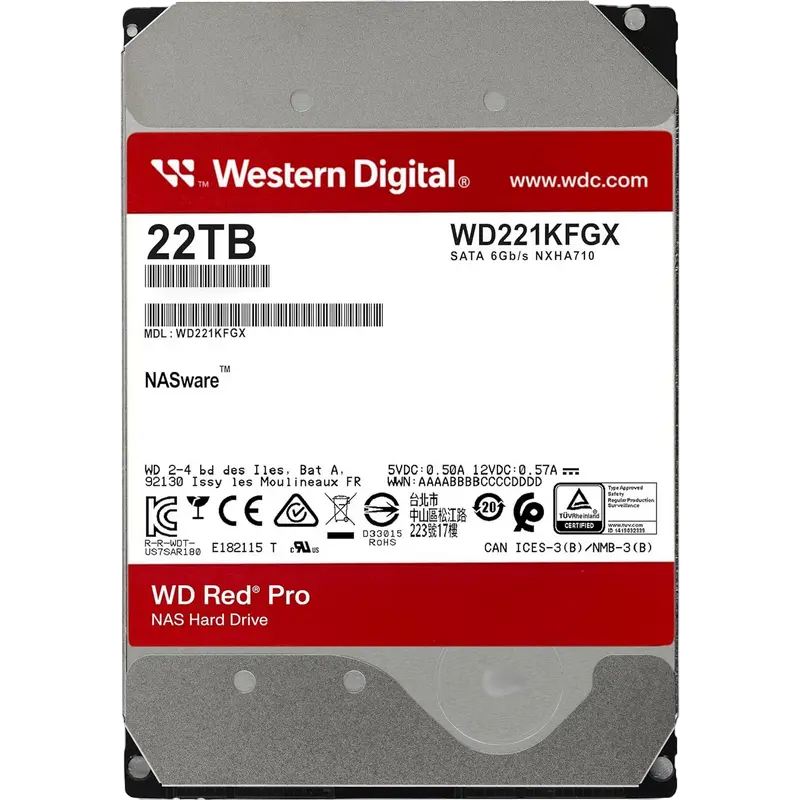 Western Digital Red Pro 22TB WD221KFGX, NAS 3.5 inch