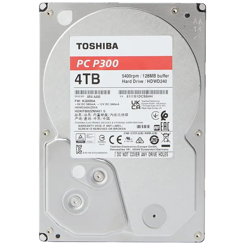 3.5" HDD 4.0TB -SATA- 128MB Toshiba P300 Desktop PC "HDWD240UZSVA", SMR