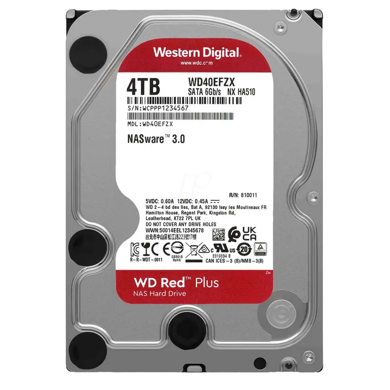 3.5" HDD 4.0TB-SATA-128MB Western Digital "Red Plus (WD40EFZX)", NAS, CMR