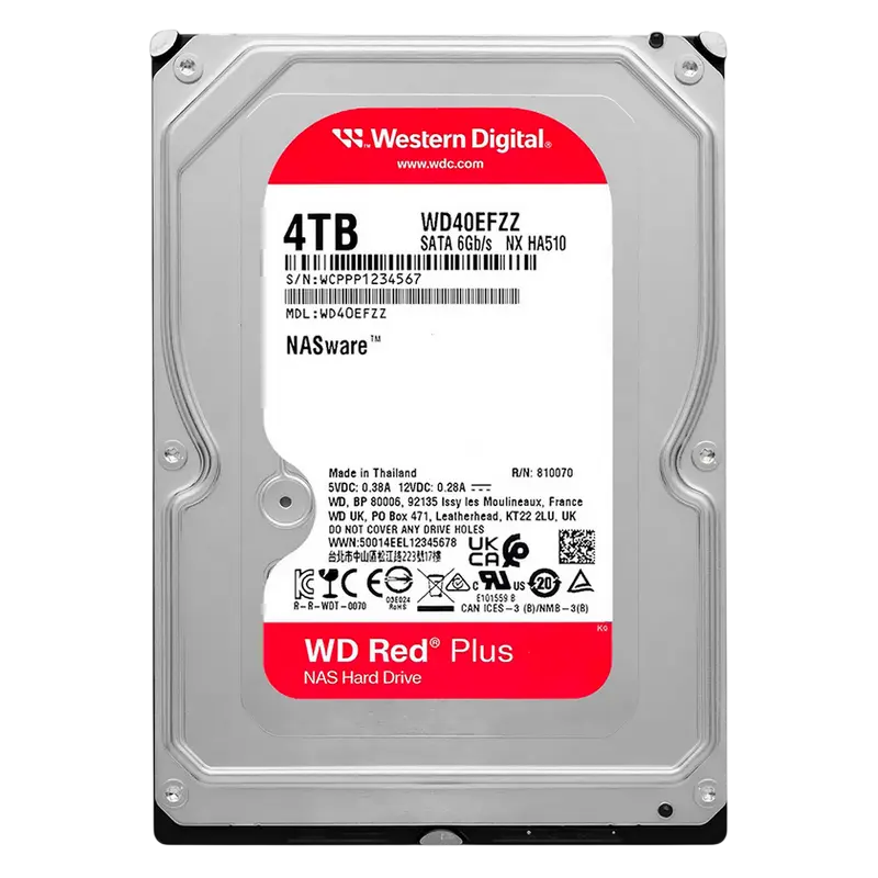 3.5" HDD 4.0TB-SATA- 128MB Western Digital "Red Plus (WD40EFZZ)", NAS, 24/7, CMR, 5400rpm, 1.0M (MT